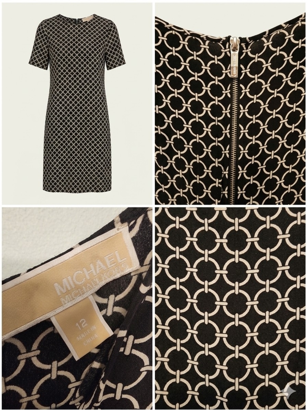 MICHAEL Michael Kors Black & White Link-Print Shift Dress
